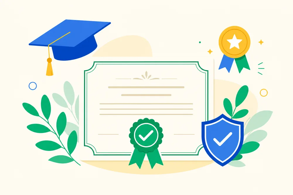 Certificate and achievement badges illustration