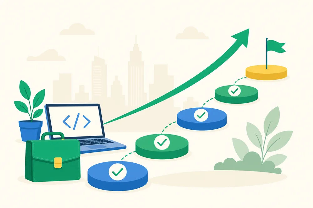 Internship career path and briefcase illustration